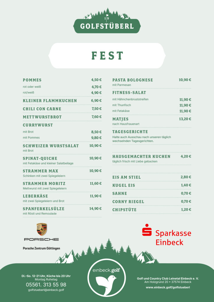 Speisekarte Golfstüberl